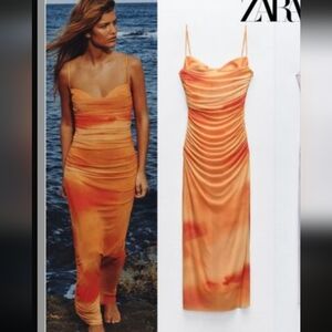 Zara DRAPED PRINTED TULLE DRESS